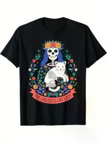 Vintage Childless Cat Lady Tarot Card, Cute Cat Lovers Mom T-Shirt, 100% Cotton, Halloween Thanksgiving Christmas Gift (Color: Black, size: L)