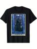 Men's Gothic Justice Tarot Card Graphic T-Shirt - Grim Reaper Halloween Horror Design, Black Cotton Crew Neck Tee,