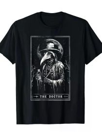 Plague Doctor Tarot Card Shirt Horror Death Occult Satanic T-Shirt-220g (Color: Black, size: M)