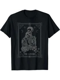 The Lovers Tarot Card. Skeleton Couple Gothic Halloween Goth T-ShirtRegular-Fit, (Color: Black, size: L)