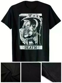 1pc Vintage Death Tarot Card Graphic Tee, Unisex 100% Cotton Crew Neck T-Shirt with Geometric Pattern, Mature Style, Regular Fit (Color: Black, size: XXL)