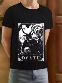 Death Tarot Card, Heather Black T-Shirt, Gothic Occult Baphomet, Deadly Tarot (Color: Black, size: XL)