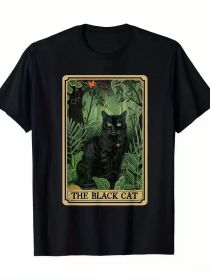 The Black Cat Adorable Cats Tarot Card Cute Animal Pet T-Shirt (Color: Black, size: M)