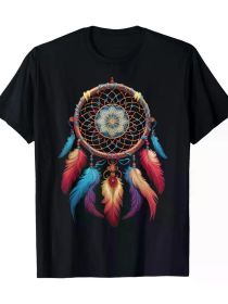 Colorful Dreamcatcher Indian Art Feather Native American T-Shirt (Color: Black, size: XL)