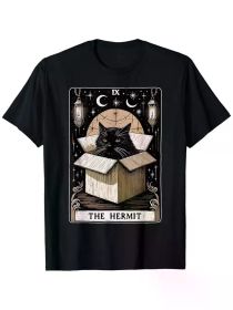 The Hermit Tarot Card Cat Lover Funny Cat T-Shirt, 100% Cotton, (Color: Black, size: XXXL)