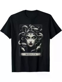 Greek Mythology Medusa Goddess Tarot Card T-Shirt (Color: Black, size: L)