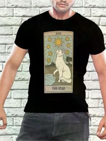 Mystic Tarot Star Card Men's T-Shirt – Vintage Celestial Illustration, Radiant & Serene Landscape Design, 100% Cotton, Regular Fit (Color: Black, size: XXL)