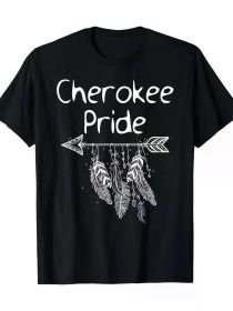 Cherokee Pride Native American Men's T-Shirt - 100% Cotton, Bohemian Style, Round Neck (Color: Black, size: M)