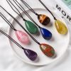 Natural Crystal Raw Stone Polished Teardrop Pendant Necklace