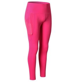 High Waist Out Pocket Yoga Pants Tummy Control Workout Running Yoga Leggings (Color: ROse, size: XL)